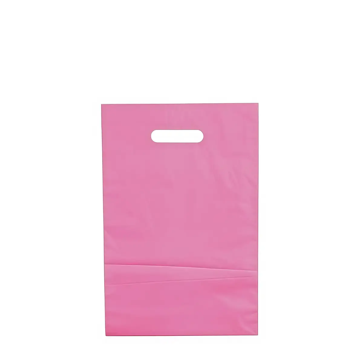 Sac plastique poignées découpées renforcées PEBD 55µ 25 x 38 x 4 cm - Rose - Lot de 100 - Sacs plastique unis, poignées découpées