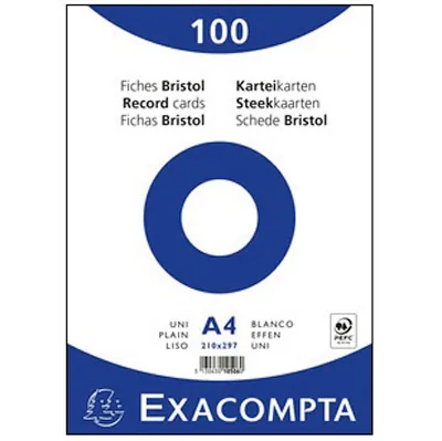 Fiche bristol 210 x 297 mm A4 unie blanche non perforée Exacompta - Paquet de 100 - Notes adhésives, Blocs cubes, Fiches Bristol-2