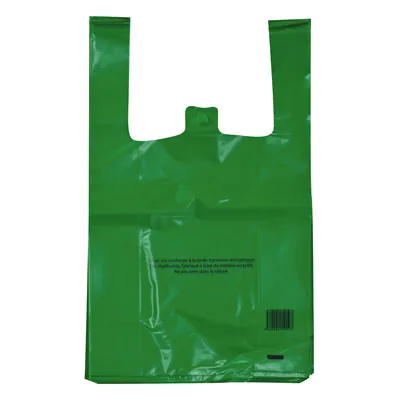 Sac bretelle plastique liassé réutilisable vert Poissonnerie PEBD 9,39L 26 x 6 x 45 cm - Lot de 500 - Sacs plastique bretelles