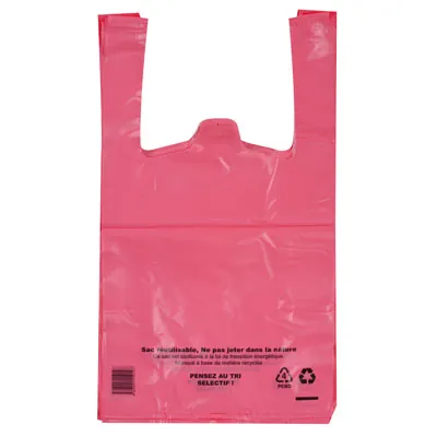 Sac bretelle plastique liassé réutilisable rose Boucherie PEBD 9,39L 26 x 6 x 45 cm - Lot de 500 - Sacs plastique bretelles