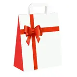 Sac cadeau blanc noeud rouge poignées plates 27 x 12 x 37 cm - Sac cadeau papier - Lot de 50 - Sacs cadeaux Saint-Valentin, Pochettes cadeaux Saint-Valentin