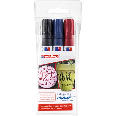 Feutres calligraphie Edding E-1455 assortis – Pointe 1,5 à 3 mm – Paquet de 3 - Marqueurs