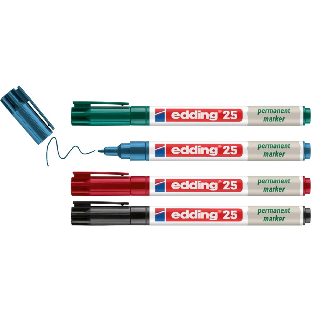 Set de 4 Marqueurs Permanents en Plastique recyclé Edding e-25 Assortis - Pointe fine 1 mm - Par 4 - Marqueurs, Feutres craies-2