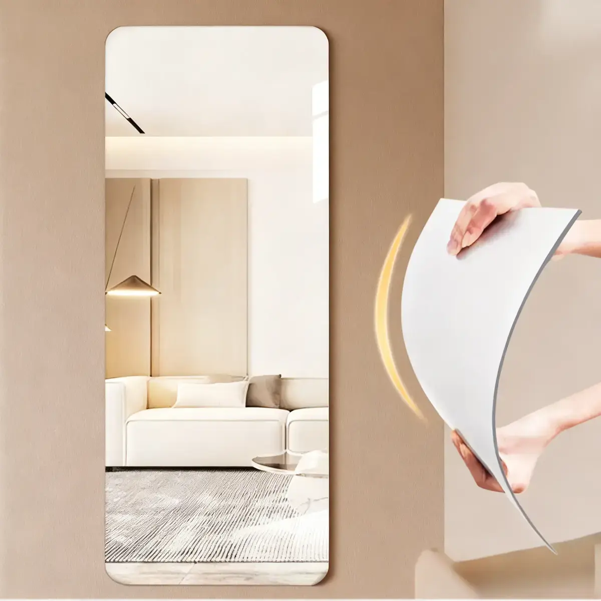 Miroir adhésif acrylique argent 49,5 x 149,5 cm - Miroir mural adhésif - Miroir à coller - Miroirs d'essayage