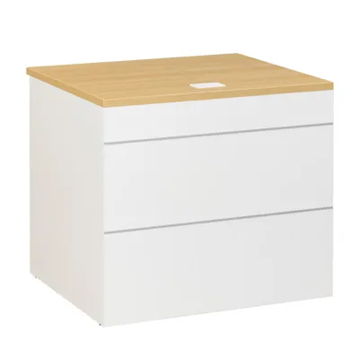 Banque d'accueil basse droite Sunday 80 x 72 x H 74 cm - Comptoir d'accueil bas - Blanc / Chêne - Banques d'accueil, Comptoirs d'accueil
