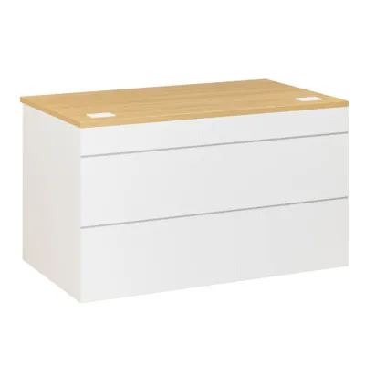 Banque d'accueil basse droite Sunday 120 x 72 x H 74 cm - Comptoir d'accueil bas - Blanc / Chêne - Banques d'accueil, Comptoirs d'accueil