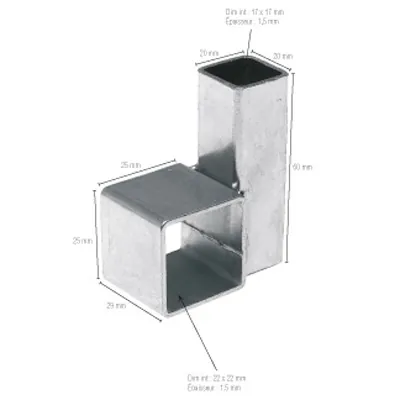 Connecteur d'angle pour barre penderie tube carré section 22 x 22 mm Acier galvanisé - Douilles-2