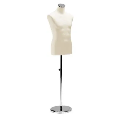 Mannequin couture homme - buste couture homme, taille 44, pied métal chromé rond, beige - Bustes couture, torses couture