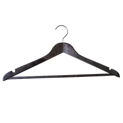 Cintre bois vintage foncé avec barre et encoches 44,5 cm - Cintre chemise - Cintre costume - Lot de 3 - Cintres bois