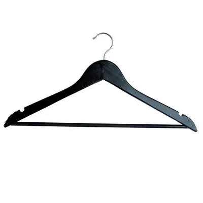 Cintre bois laqué noir antiglisse avec barre et encoches 45 cm - Cintre chemise - Cintre costume - Lot de 3 - Cintres bois