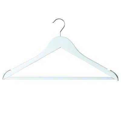 Cintre bois blanc laqué antiglisse avec barre et encoches 45 cm - Cintre chemise - Cintre costume - Lot de 3 - Cintres bois