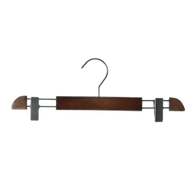 Cintre bois vintage foncé avec pinces réglables métal 36 cm - Cintre jupe - Cintre pantalon - Lot de 3 - Cintres bois