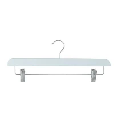 Cintre bois blanc avec pinces réglables métal 40 cm - Cintre jupe - Cintre pantalon - Lot de 3 - Cintres bois
