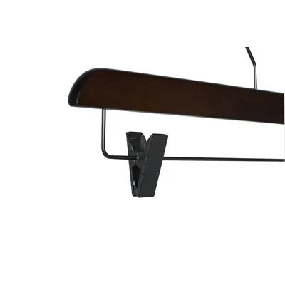 Cintre bois vintage foncé avec pinces réglables métal 40 cm - Cintre jupe - Cintre pantalon - Lot de 3 - Cintres bois-2