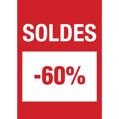 Affiche Soldes -60% 21 x 29,7 cm - Affiche promo - Paquet de 10 - Affiches Soldes, Panneau soldes