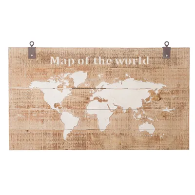 Tableau Carte du monde sur planche bois 140 x 4,5 x 80 cm - Accessoires et Objets déco