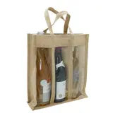 Sacs jute 3 bouteilles à fenêtres - Sacs pour bouteilles de vin