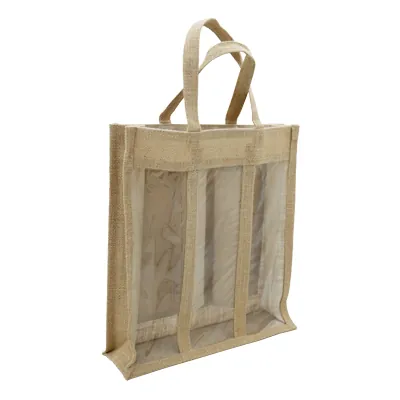 Sacs jute 3 bouteilles à fenêtres - Sacs pour bouteilles de vin-3