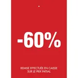 Etiquette à trou -60% rouge blanc 50x70mm - Etiquette soldes - Lot de 250 - Etiquettes soldes