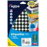 Pastille adhésive permanente Noire ø 15 mm Agipa - Pastille de signalisation - Étui de 960 - Gommettes de couleur