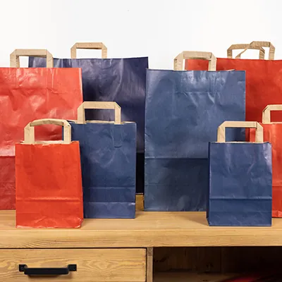 Sacs cabas kraft  - Sacs kraft couleur poignées plates-2