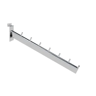 Bras incliné pour fond rainuré avec 7 crochets L 36 cm métal chromé tube ovale 30 x 15 mm - Bras