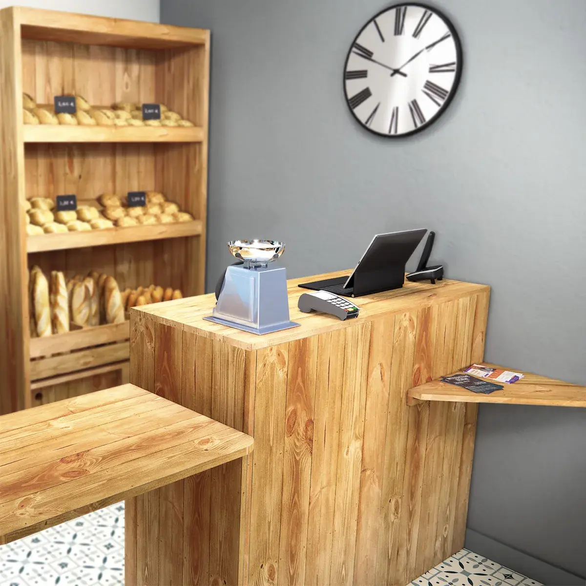Comptoir d’accueil bas bois massif 119 x 50 x 80 cm - Comptoir magasin bas professionnel - Ligne Authentique-3