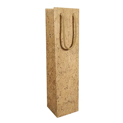 Sac bouteille kraft effet liège finition haut de gamme 9,5 + 9,1 x 38,5 cm - Sac cadeau bouteille - 1 bouteille - Paquet de 10 - Sacs bouteilles