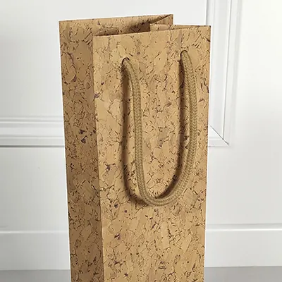 Sac bouteille kraft effet liège finition haut de gamme 9,5 + 9,1 x 38,5 cm - Sac cadeau bouteille - 1 bouteille - Paquet de 10 - Sacs bouteilles-2