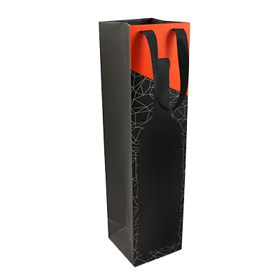 Sac bouteille papier kraft lisse épais noir / rouge finition haut de gamme 9,5 + 9,1 x 38,5 cm - Sac cadeau bouteille - 1 bouteille - Paquet de 10 - Sacs bouteilles