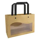 Sac kraft boutique brun à fenêtre et poignées noires – L 26 x P 11 x H 21,5 cm – Paquet de 10 - Sacs kraft à fenêtre