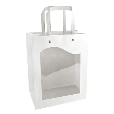 Sac kraft blanc à fenêtre, poignées blanches – L 18 x P 8,5 x H 23 cm – Paquet de 10 - Sacs kraft à fenêtre