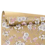 Papier cadeau kraft brun Boudoir 2 fleurs blanc/rose 70 cm x 50 m 60 g/m² – le rouleau - Papiers cadeaux kraft à motifs