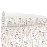 Papier cadeau kraft blanc vergé Ysée fleurs blanc/rose 70 cm x 50 m 60 g/m² – le rouleau - Papiers cadeaux kraft à motifs
