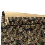 Papier cadeau kraft brun vergé Spirale noir/or 70 cm x 50 m 60 g/m² – le rouleau - Papiers cadeaux kraft à motifs