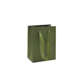 Sacs kraft luxe vert olive poignées ruban satin 11,5 + 7 x 15,5 cm - Paquet de 20