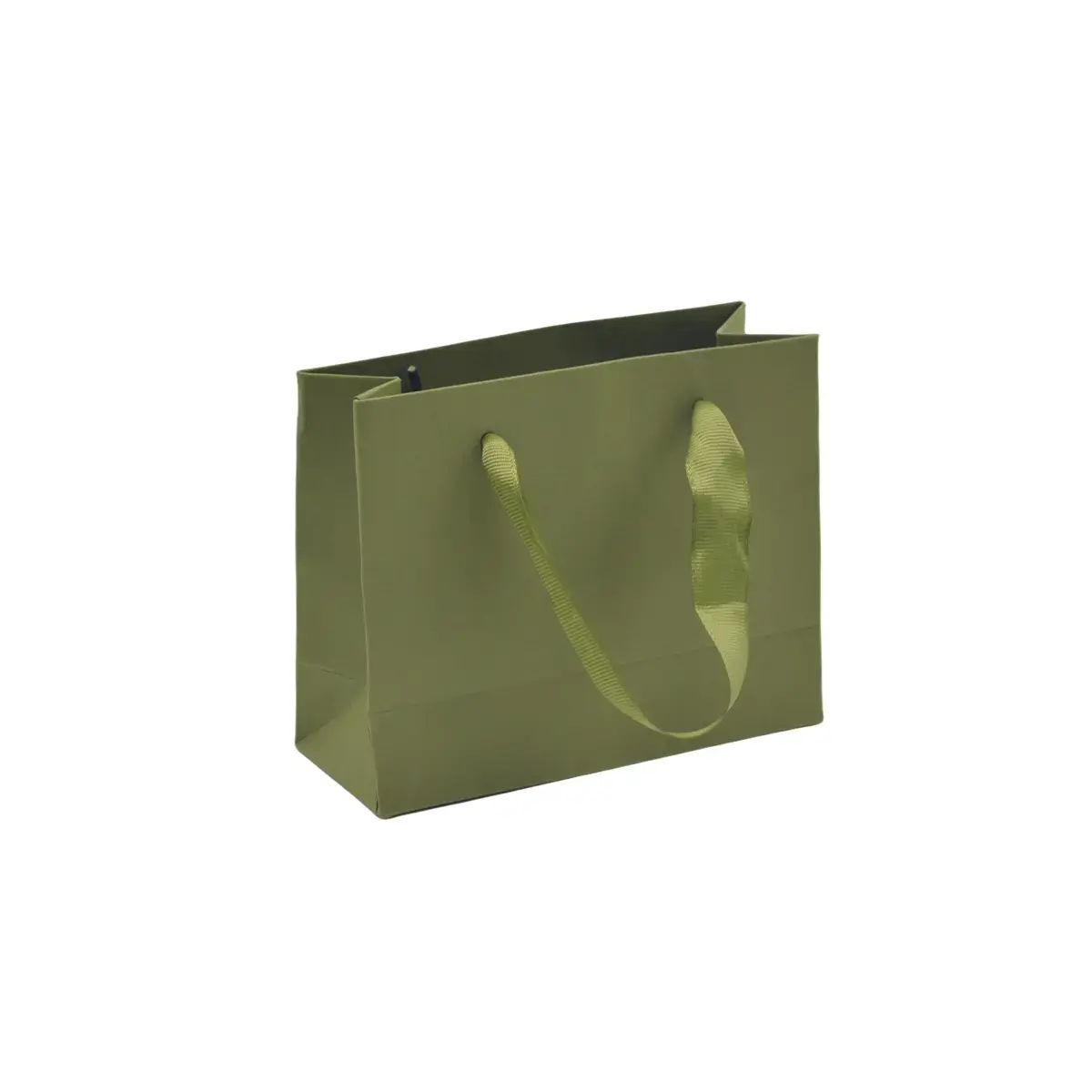Sacs kraft luxe poignées ruban satin vert olive 15+6x12cm - Sacs kraft luxe