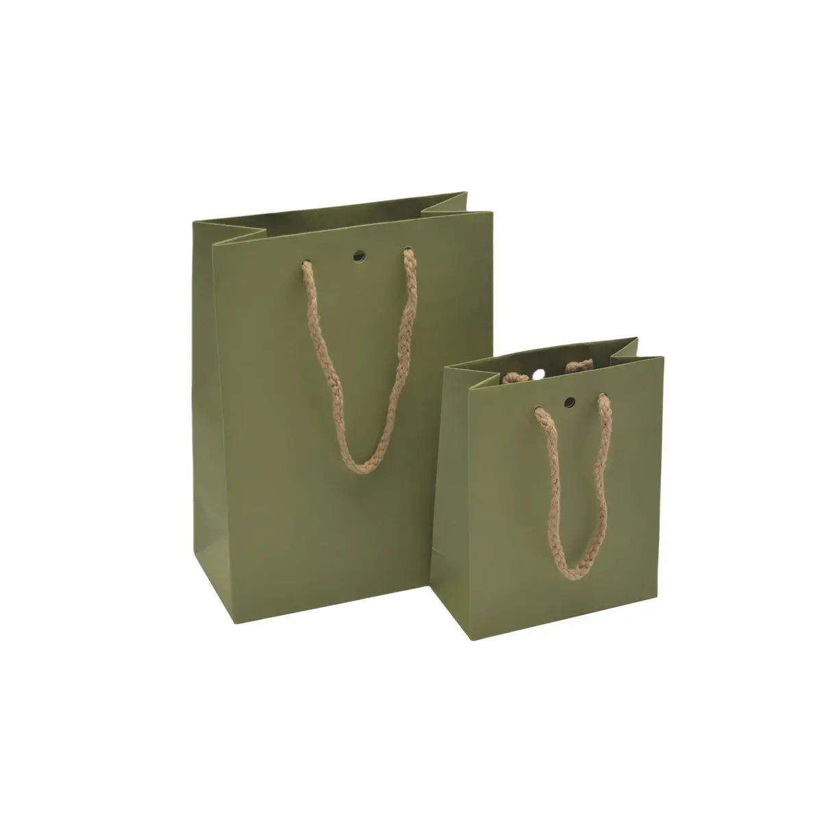 Sacs kraft Vert sauge avec poignées cordelières - 16+8 x22 cm - Sacs kraft luxe-2