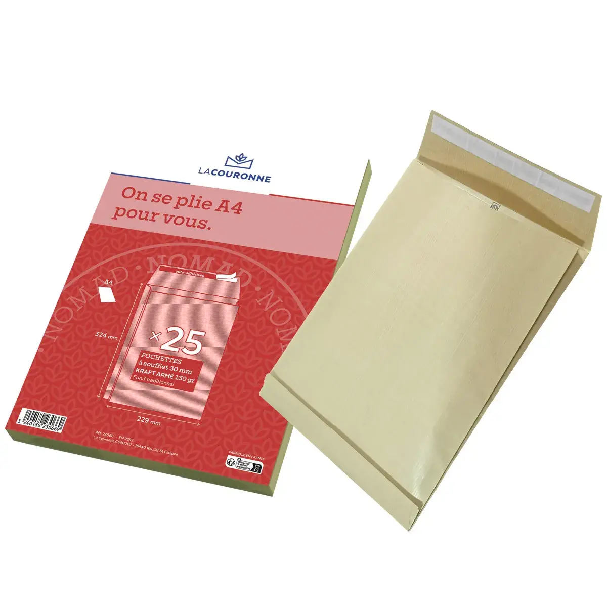 Pochette avec soufflets C4 kraft brun sans fenêtre La Couronne 229 x 324 mm 130g – Paquet de 25 - Pochettes kraft-2