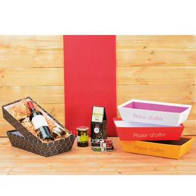Corbeille carton rectangulaire Plaisir d'offrir 33 x 20 x 7,5 cm orange / marron, paquet de 10 - Corbeilles carton-2