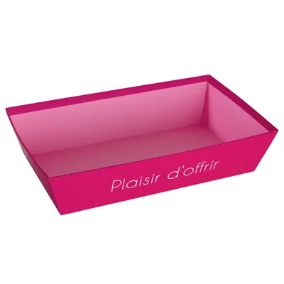 Corbeille carton rectangulaire Plaisir d'offrir 33 x 20 x 7,5 cm rose / hibiscus, paquet de 10 - Corbeilles carton