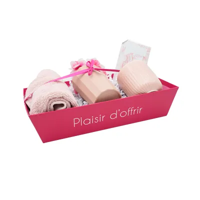 Corbeille carton rectangulaire Plaisir d'offrir 33 x 20 x 7,5 cm rose / hibiscus, paquet de 10 - Corbeilles carton-2