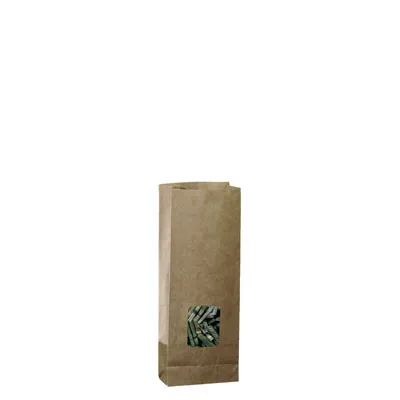 Sac SOS kraft brun avec fenêtre 250 ml 9 x 5 x 20,5 cm - Sachet SOS - Lot de 100 - Sacs SOS avec fenêtre