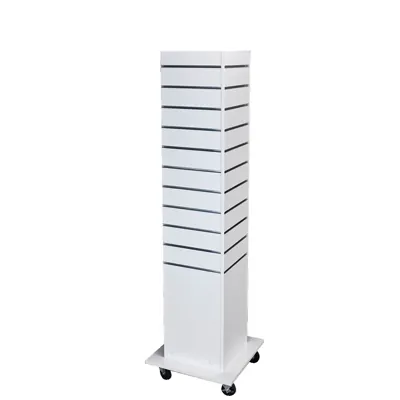 Tour rainurée 4 faces à roulettes 35 × 35 × 173 cm - Colonne rainurée 4 faces - Blanc - Meubles rainurés