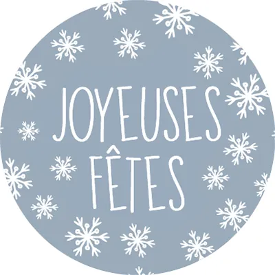 Étiquettes cadeaux adhésives rondes Joyeuses Fêtes bleu/blanc ø35 mm – Paquet de 500 - Étiquettes cadeaux adhésives