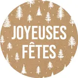 Étiquettes cadeaux adhésives rondes Joyeuses Fêtes sapins brun/blanc ø35 mm – Paquet de 500 - Étiquettes Noël
