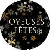 Étiquettes cadeaux adhésives rondes Joyeuses Fêtes flocons noir/or ø35 mm – Paquet de 500 - Étiquettes Noël