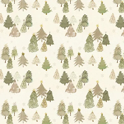 Papier cadeau sapins aquarelle beige/vert/brun 70 cm x 50 m 80 g/m² – Le rouleau - Papier cadeaux couchés à motifs