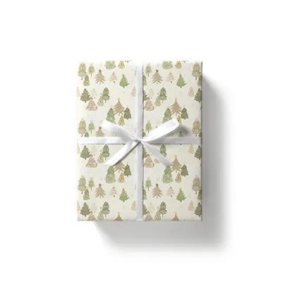 Papier cadeau sapins aquarelle beige/vert/brun 70 cm x 50 m 80 g/m² – Le rouleau - Papier cadeaux couchés à motifs-4