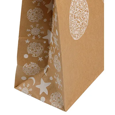 Sac kraft poignées torsadées Natale brun motif blanc 19 x 8 x 21,5 cm - Paquet de 50 - Sacs kraft à motifs-2